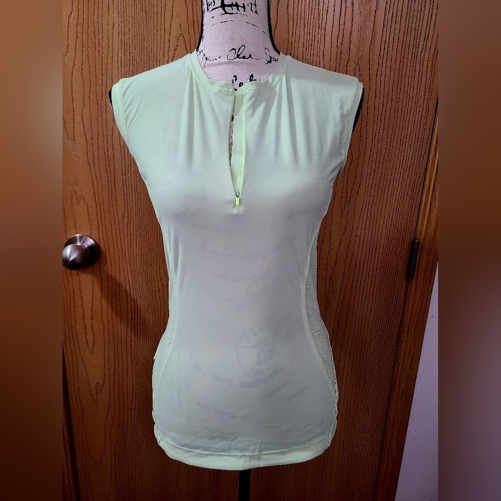 Athleta Pacifica II Light Green Mesh Side Half Zip Athletic Tank Top